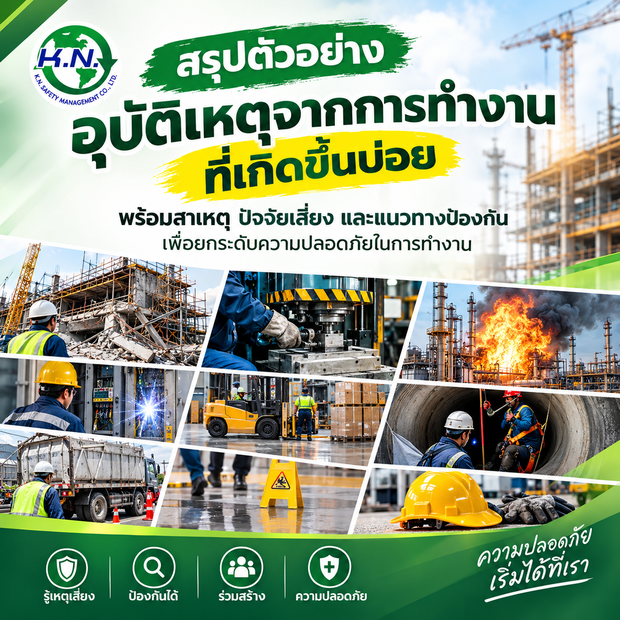 สรุปตัวอย่างอุบัติเหตุจากการทำงานที่เกิดขึ้นบ่อย พร้อมสาเหตุและแนวทางป้องกัน